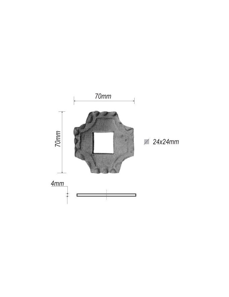 pièce élément ferronnier serrurier Plaque de fixation carrée pour poteau de départ 70 x 70 Hauteur 4 Section 24x24 ACIER Ref:...