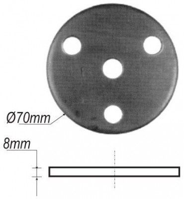 pièce élément ferronnier serrurier Plaque de fixation ronde pour poteau de départ Hauteur 6 Diamètre 70 ACIER Ref: BE1515119
