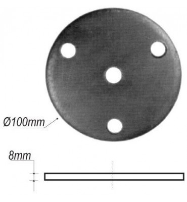 pièce élément ferronnier serrurier Plaque de fixation ronde pour poteau de départ Hauteur 8 Diamètre 100 ACIER Ref: BE1515121