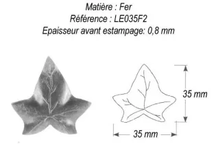 pièce élément ferronnier serrurier Feuille de Lierre 36 x 30 ACIER Ref: BI7093