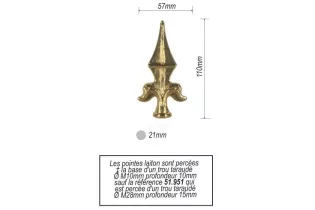 Pointe de lance en laiton pour clôture fleur de lys 110 x 57 Diamètre 21 LAITON Ref: BRF15-166 BRF15-166