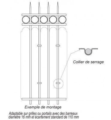pièce élément ferronnier serrurier Collier de serrage feston Diamètre 14 ACIER FER FORGE LISSE Ref: CF14