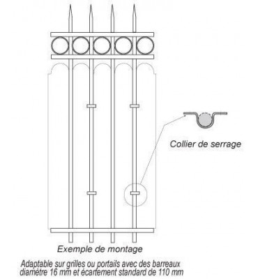 pièce élément ferronnier serrurier Collier de serrage feston Largeur 10 Diamètre 16 ACIER FER FORGE LISSE Ref: CF16