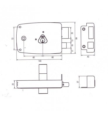pièce élément ferronnier serrurier Serrure de sûreté horizontale à fouillot Droite ou Gauche 143 x 99 ACIER Ref: CISAHD