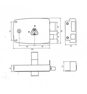 pièce élément ferronnier serrurier Serrure de sûreté horizontale à fouillot Droite ou Gauche 143 x 99 ACIER Ref: CISAHG
