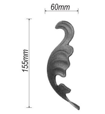 pièce élément ferronnier serrurier Feuillage épais gauche 155 x 60 ACIER Ref: F12-3