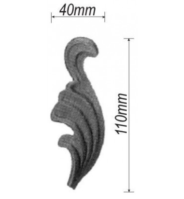 pièce élément ferronnier serrurier Feuillage épais droite 110 x 40 ACIER Ref: F13-2