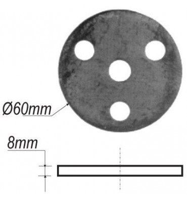 pièce élément ferronnier serrurier Plaque de fixation ronde pour poteau de départ Hauteur 8 Diamètre 60 ACIER Ref: F55.701