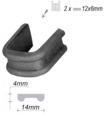 pièce élément ferronnier serrurier Collier de serrage nervuré de chaque côté Largeur 14 Section 2x 12x6 ACIER FER FORGE LISSE...