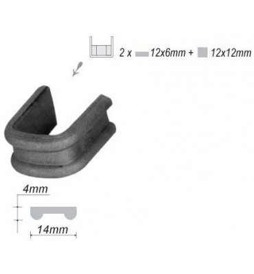 pièce élément ferronnier serrurier Collier de serrage nervuré de chaque côté Largeur 14 Section 2x12x6+12 ACIER FER FORGE LIS...