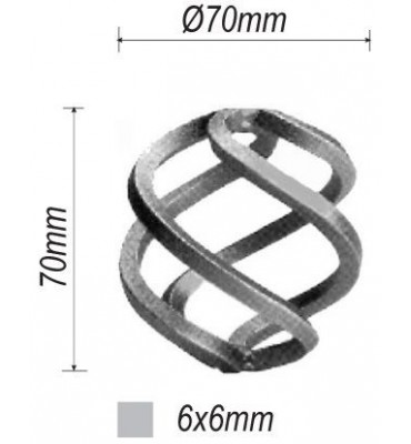pièce élément ferronnier serrurier Boule torsadée Longueur 70 Diamètre 70 ACIER FER FORGE LISSE Ref: F63.112