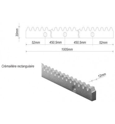 pièce élément ferronnier serrurier Crémaillère galvanisé 1005 x 30 Section 30x12 ACIER Ref: F66.140
