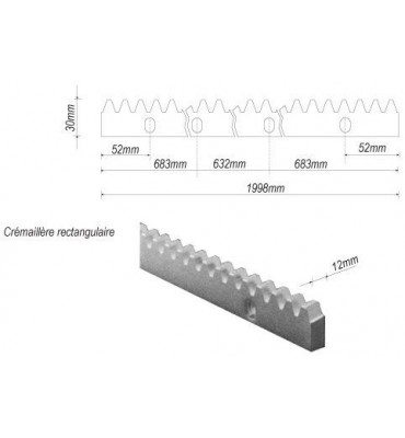 pièce élément ferronnier serrurier Crémaillère galvanisé 1998 x 30 Section 30x12 ACIER Ref: F66.141