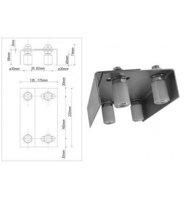 pièce élément ferronnier serrurier Plateau guide 4 rouleaux pour portail 160 x 135 Hauteur 74 Diamètre 30 ACIER Ref: F66.171