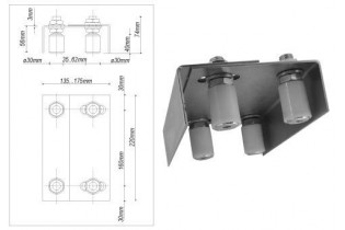pièce élément ferronnier serrurier Plateau guide 4 rouleaux pour portail 160 x 135 Hauteur 74 Diamètre 30 ACIER Ref: F66.171