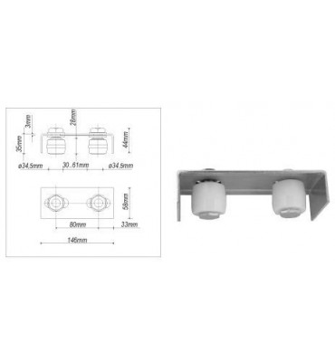 pièce élément ferronnier serrurier Plateau guide 146x58mm 2 rouleaux 146 x 58 Hauteur 44 Diamètre 34 ACIER Ref: F66.172