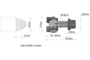 pièce élément ferronnier serrurier Gond réglable 76 x 37 Diamètre 18 ACIER Ref: F66.201