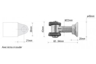pièce élément ferronnier serrurier Gond réglable 94 x 43 Diamètre 22 ACIER Ref: F66.204