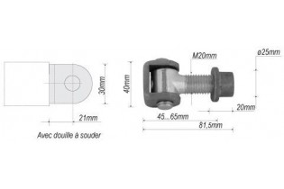 pièce élément ferronnier serrurier Gond réglable 81 x 40 Diamètre 20 ACIER Ref: F66.209