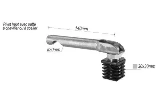 pièce élément ferronnier serrurier Pivot haut avec patte à cheviller pour portail 30 x 30 Hauteur 140 Diamètre 20 ACIER Ref: ...
