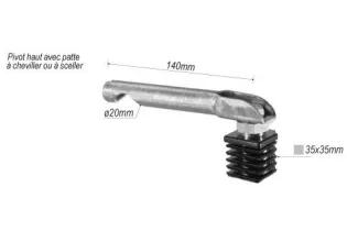 pièce élément ferronnier serrurier Pivot haut avec patte à cheviller pour portail Largeur 35 Hauteur 140 Diamètre 20 ACIER Re...