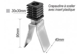 pièce élément ferronnier serrurier Crapautine à sceller Longueur 90 Section 30x30 ACIER Ref: F66.270