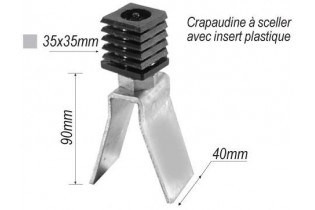 pièce élément ferronnier serrurier Crapautine à sceller Longueur 90 Section 35x35 ACIER Ref: F66.271