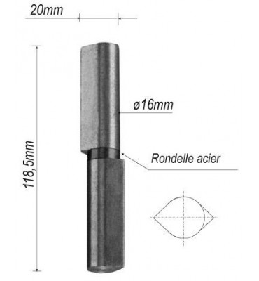 pièce élément ferronnier serrurier Paumelle pour portail 118 x 20 Diamètre 16 ACIER Ref: F66.280