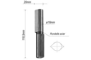 pièce élément ferronnier serrurier Paumelle pour portail 118 x 20 Diamètre 16 ACIER Ref: F66.280