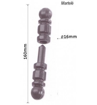 pièce élément ferronnier serrurier Paumelle pour portail Longueur 160 Diamètre 16 ACIER MARTELE Ref: F66.291