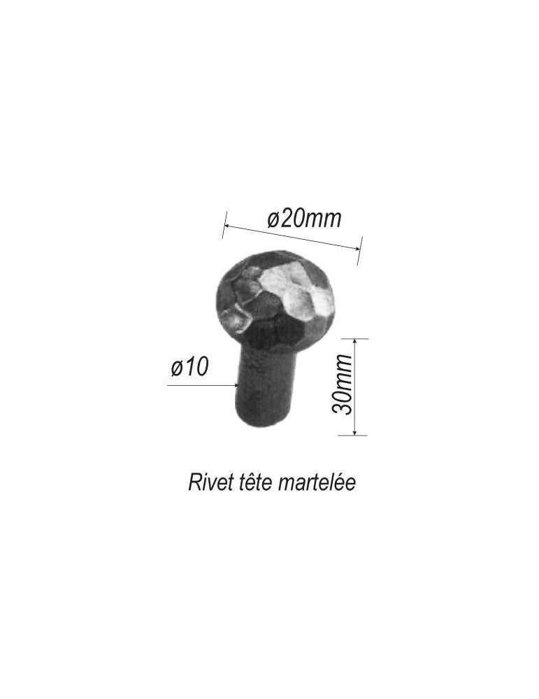 pièce élément ferronnier serrurier Rivet tête martelée pour éléments 30 x 10 Diamètre 20 ACIER MARTELE Ref: F67.106