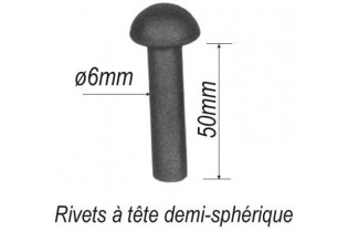 pièce élément ferronnier serrurier Rivet à tête demi-sphérique pour éléménts Longueur 50 Diamètre 6 ACIER Ref: F67.114