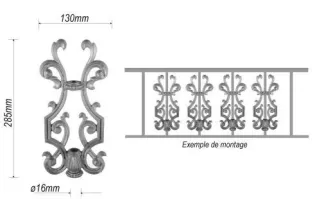 pièce élément ferronnier serrurier Balustre 285 x 130 Diamètre 16 FONTE Ref: F68.210