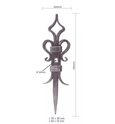 Clé de tirant croix de chainage 700 x 200 Diamètre 30 Section 60x30 ACIER FER FORGE LISSE Ref: F68.255 F68.255