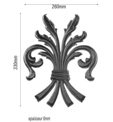 pièce élément ferronnier serrurier Feuillage épais 330 x 260 ACIER Ref: F68.325