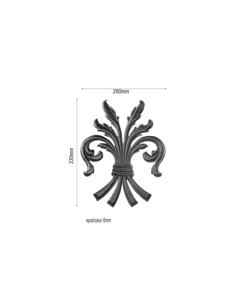 pièce élément ferronnier serrurier Feuillage épais 330 x 260 ACIER Ref: F68.325