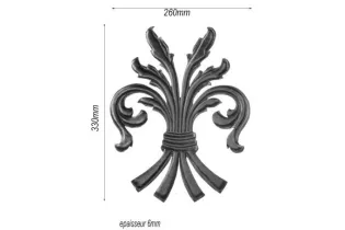 pièce élément ferronnier serrurier Feuillage épais 330 x 260 ACIER Ref: F68.325