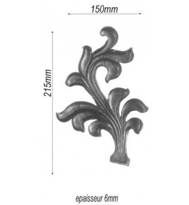 pièce élément ferronnier serrurier Feuillage épais 215 x 150 ACIER Ref: F68.326