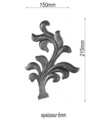 pièce élément ferronnier serrurier Feuillage épais 215 x 150 ACIER Ref: F68.327