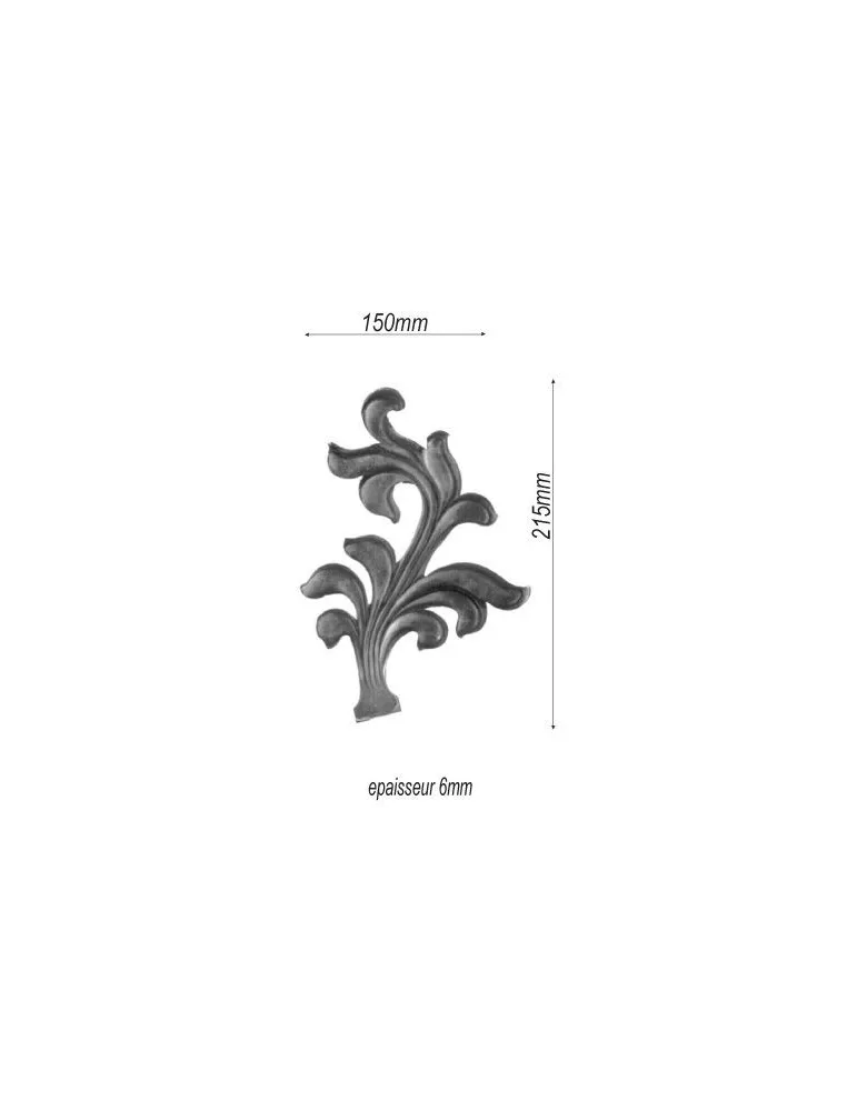 pièce élément ferronnier serrurier Feuillage épais 215 x 150 ACIER Ref: F68.327