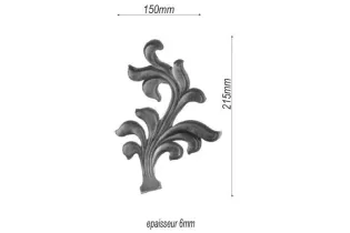 pièce élément ferronnier serrurier Feuillage épais 215 x 150 ACIER Ref: F68.327