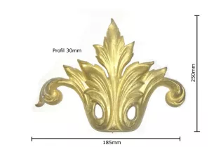 pièce élément ferronnier serrurier Demi feuillage 250 x 185 LAITON Ref: F68.329