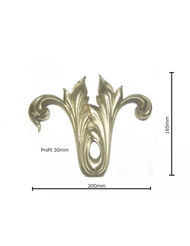 pièce élément ferronnier serrurier Demi feuillage 200 x 165 LAITON Ref: F68.330