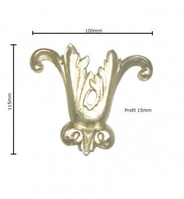 pièce élément ferronnier serrurier Demi feuillage 115 x 110 LAITON Ref: F68.333