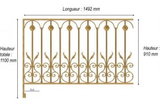 élément prêt à poser balustrade Arc en Barois 1492 x 910 FONTE Ref: F68.500