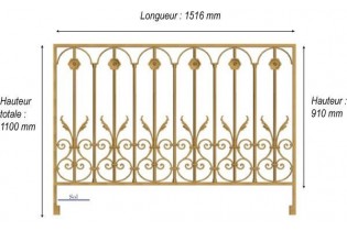 élément prêt à poser balustrade Arc en Barois 1512 x 910 FONTE Ref: F68.501