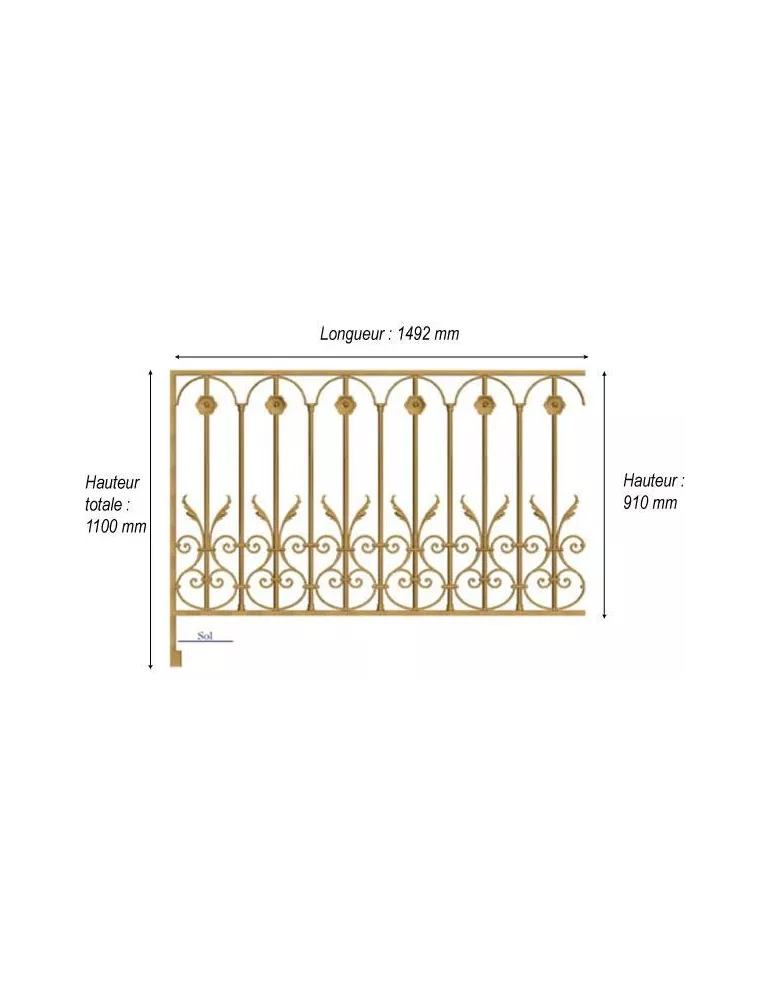 élément prêt à poser balustrade Arc en Barois 1492 x 910 FONTE Ref: F68.505