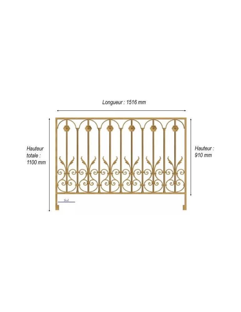 élément prêt à poser balustrade Arc en Barois 1512 x 910 FONTE Ref: F68.506