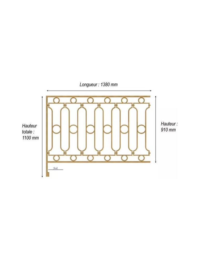 élément prêt à poser Balustrades Chinon - Brut de fonderie 1380 x 910 FONTE Ref: F68.512