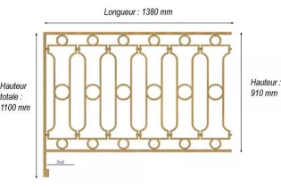 élément prêt à poser Balustrades Chinon - Brut de fonderie 1380 x 910 FONTE Ref: F68.512